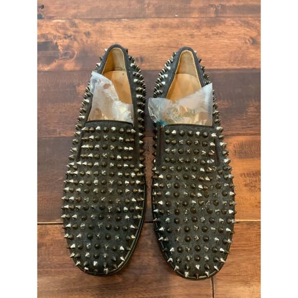 Christian Louboutin Men's Roller-Boat Gray Wool Spike Sneakers Size 8.5 | 41.5 - Picture 3 of 7